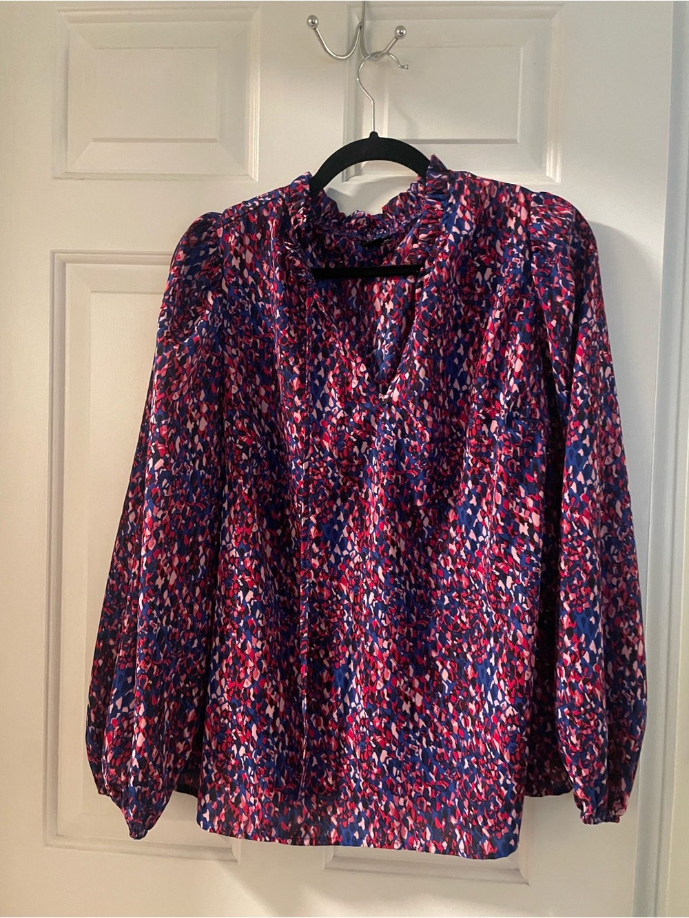 SHEIN Pink & Blue Abstract V-Neck Blouse
